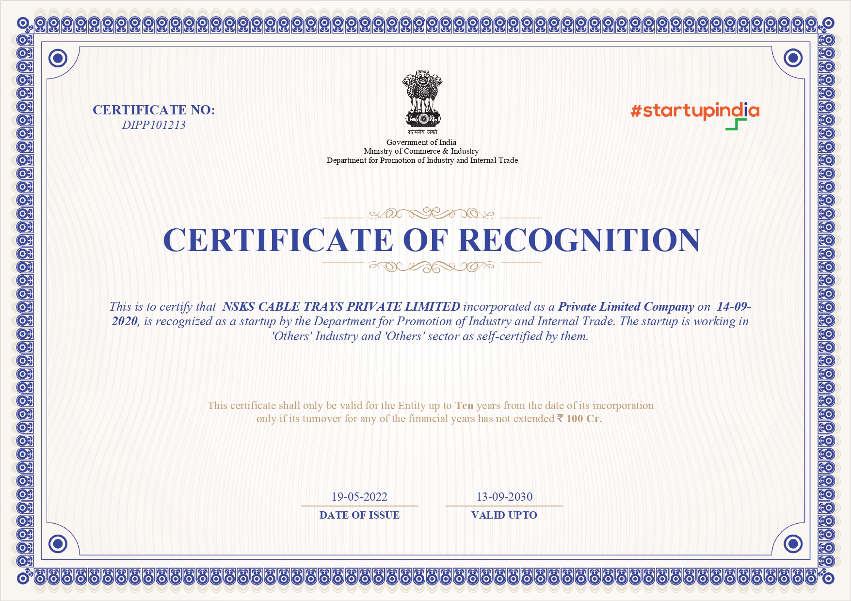 Startup Certificate